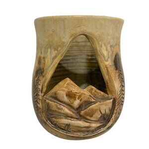 Pigeon River Pottery Luminary Candle Holder With Mountains Design